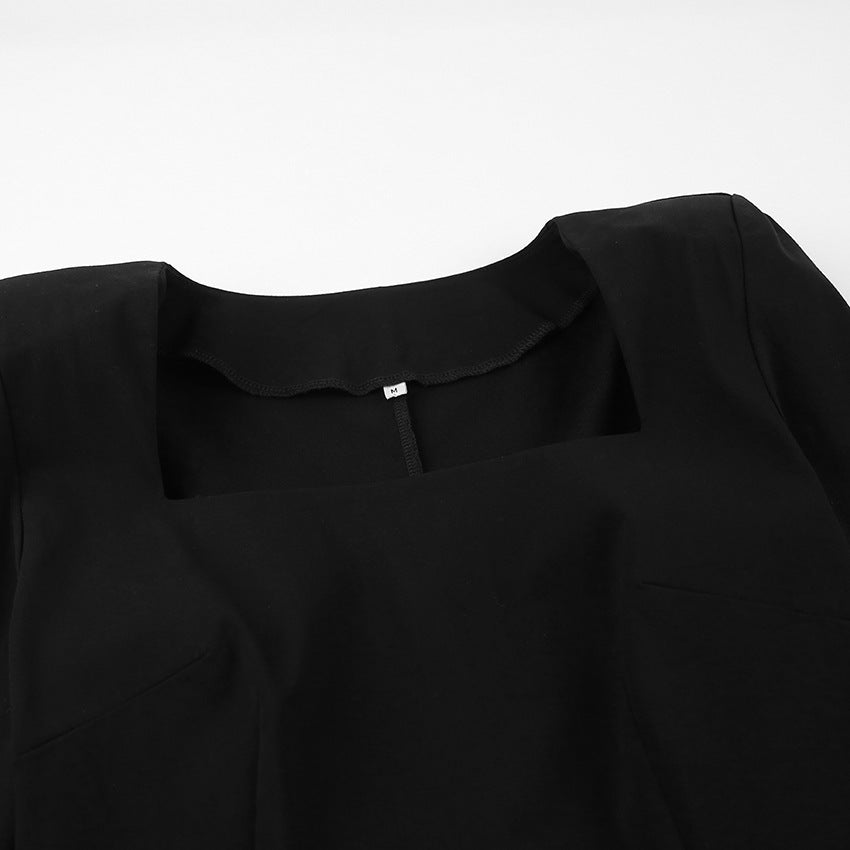 Designed Square Neckline Long Sheathe Black Dresses-Dresses-Black-S-Free Shipping Leatheretro