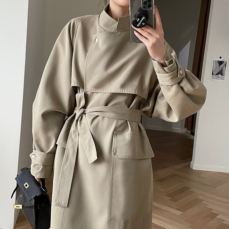 Casual Fashion Women Long Overcoats with Belt-Outerwear-Khaki-S-Free Shipping Leatheretro