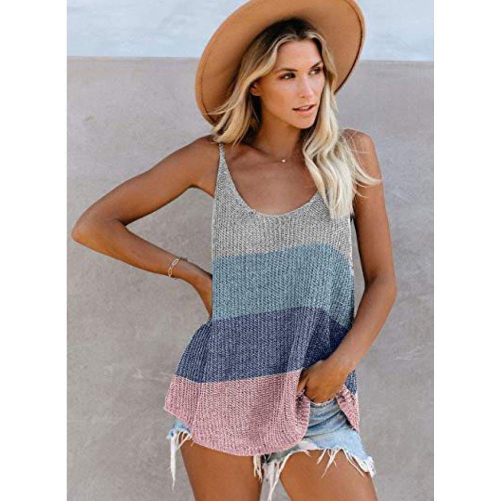 Women Summer Knitting Loose Striped Crop Tops-Tops-10-S-Free Shipping Leatheretro