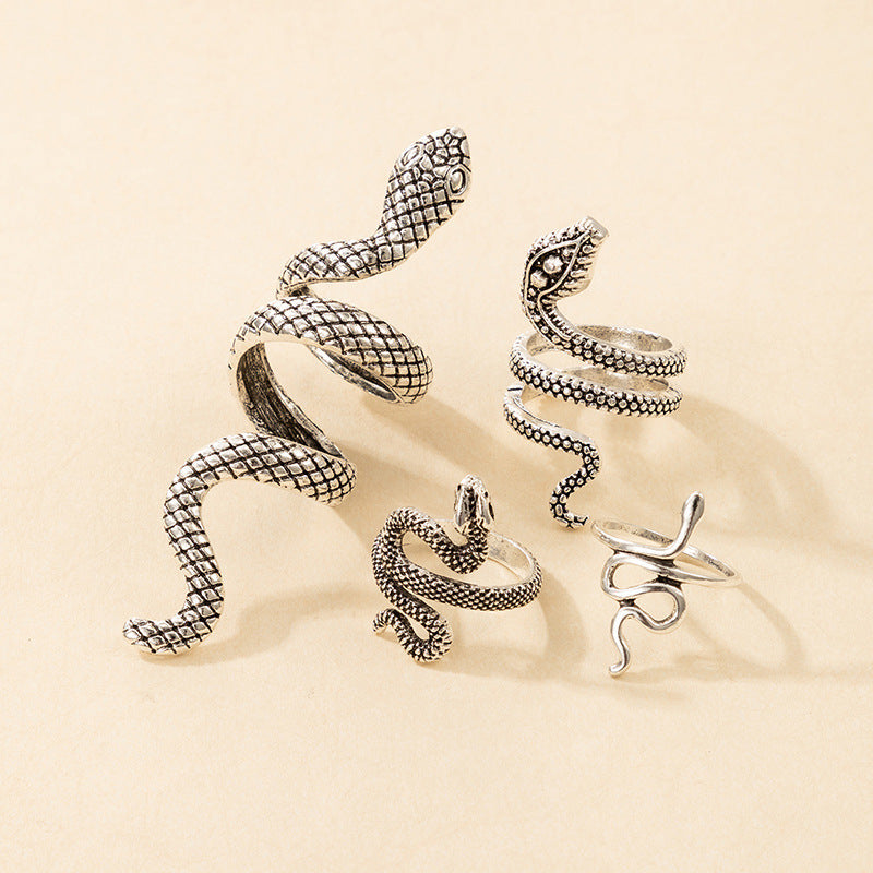 Vintage Cool Snake Shape Rings for Women 4pcs/set-Rings-White-Free Shipping Leatheretro