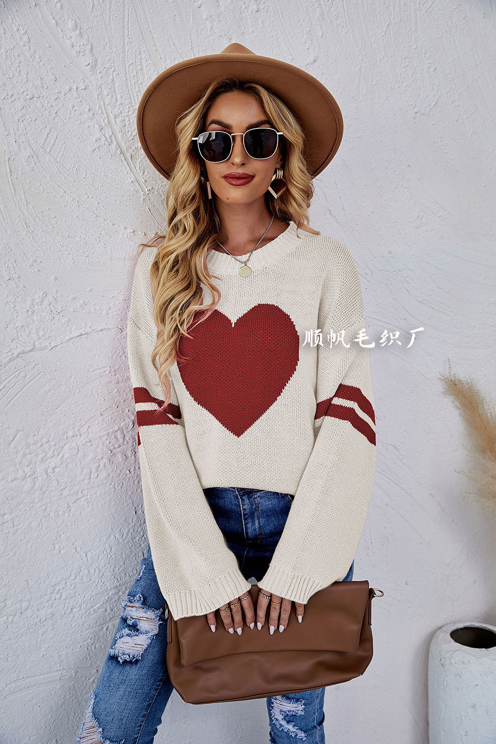 Casual Women Sweetheart Design Pullover Sweaters-Shirts & Tops-Apricot-S-Free Shipping Leatheretro