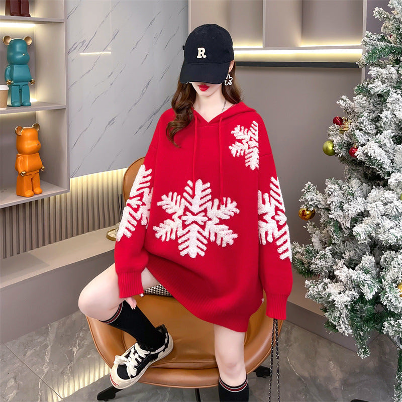 Merry Christmas Winter Knitted Hoodies Sweaters-Shirts & Tops-Red-One Size-Free Shipping Leatheretro