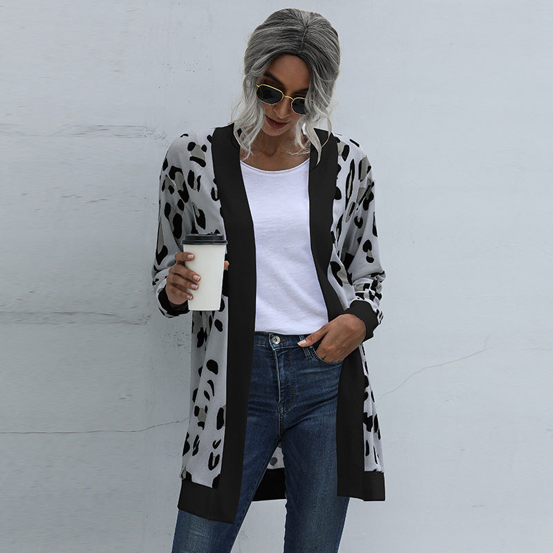 Casual Leopard Design Knitted Coats for Women-Coats & Jackets-N-S-Free Shipping Leatheretro