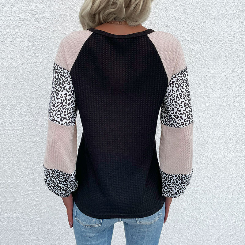 Casual Round Neck Leopard Knitting Sweaters-Shirts & Tops-Black-S-Free Shipping Leatheretro