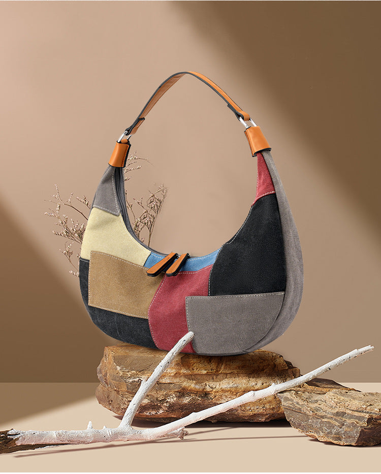 Designed Moon Shaped Canvas Bags for Women 1662-Handbags-The same as picture-Free Shipping Leatheretro