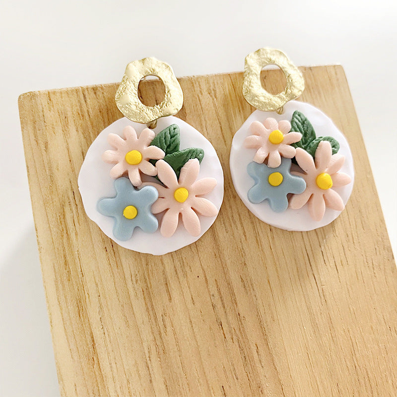 Engraved Flowers Handmade Clay Earrings for Women-Earrings-1-Free Shipping Leatheretro