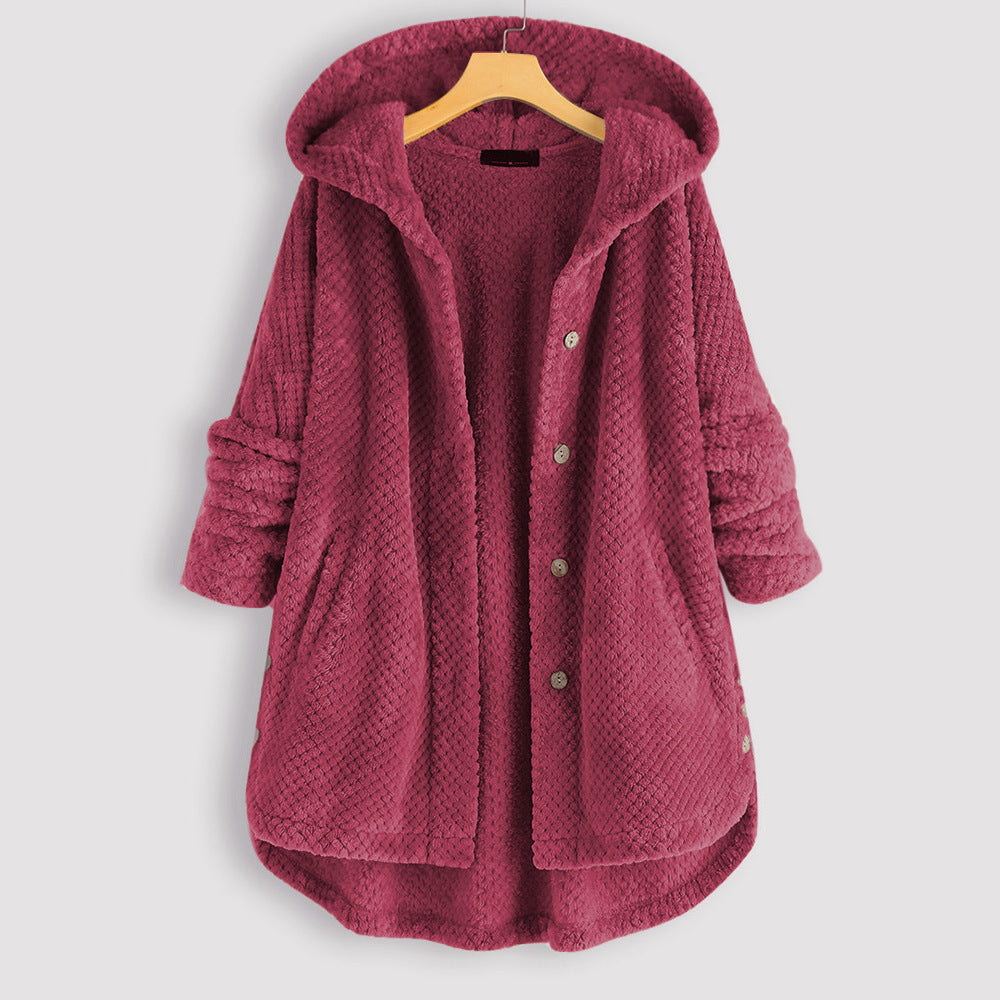 Casual Women Velvet Puls Sizes Hoodies Overcoat-Outerwear-Wine Red-S-Free Shipping Leatheretro