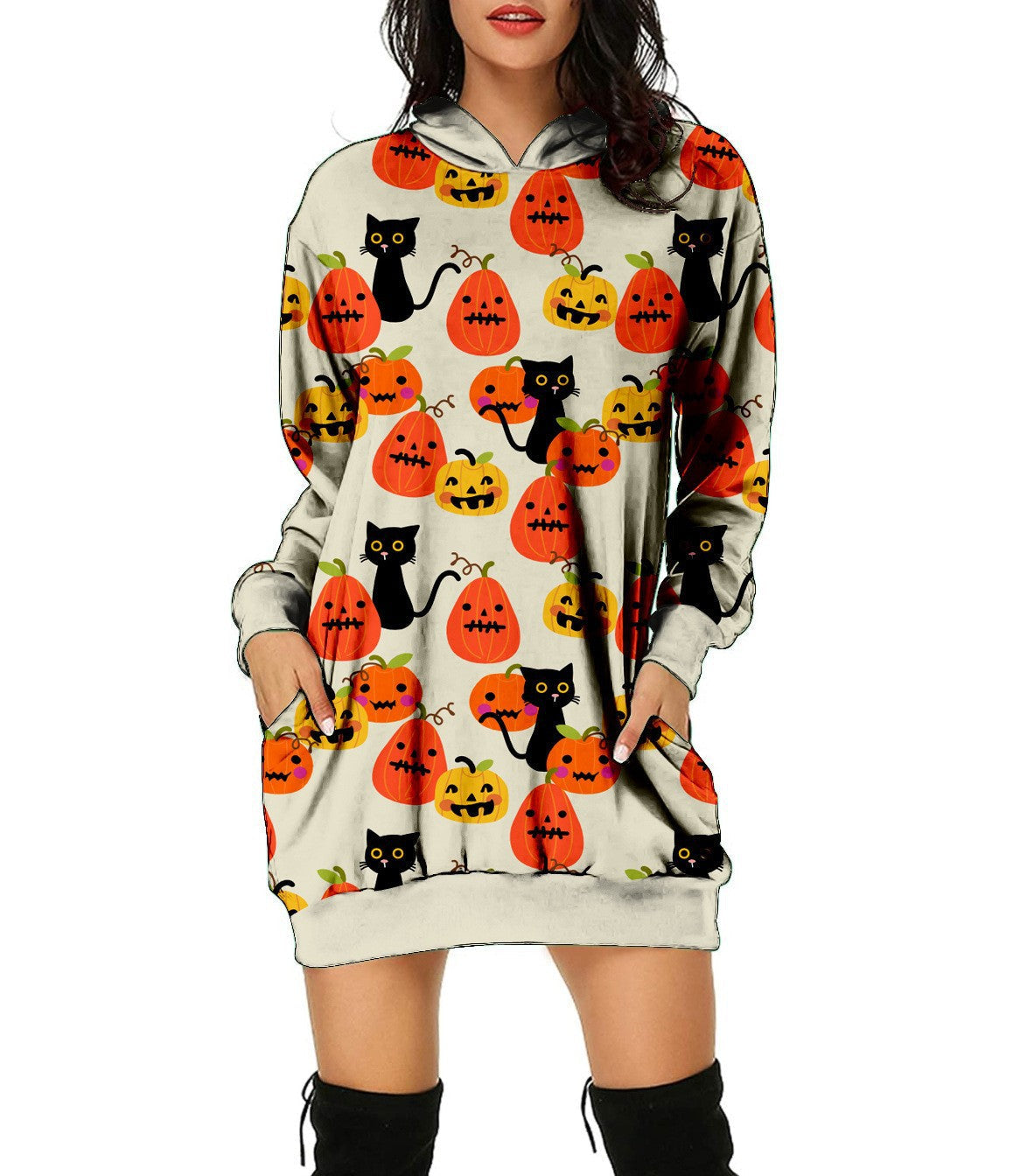 Halloween Pumpkin Design Pullover Hoodies for Women-Shirts & Tops-H-S-Free Shipping Leatheretro