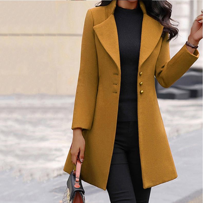 Women Winter Long Blazer Overcoat-Yellow-S-Free Shipping Leatheretro
