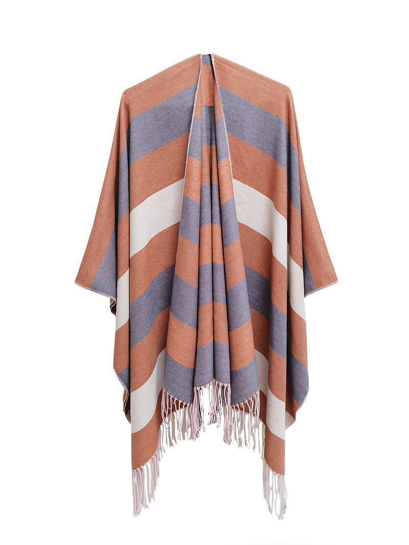 Fashion Traveling Shawls for Women-Scarves & Shawls-Orange-Striped-150x130cm-Free Shipping Leatheretro