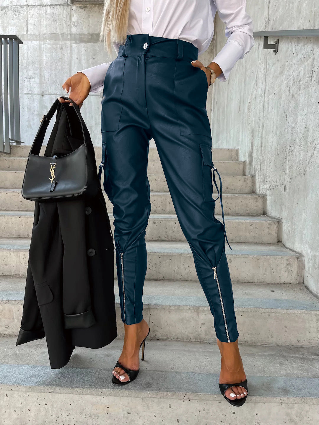 Fashion Slim Waist Women Pants with Pocket-Pants-Blue-S-Free Shipping Leatheretro
