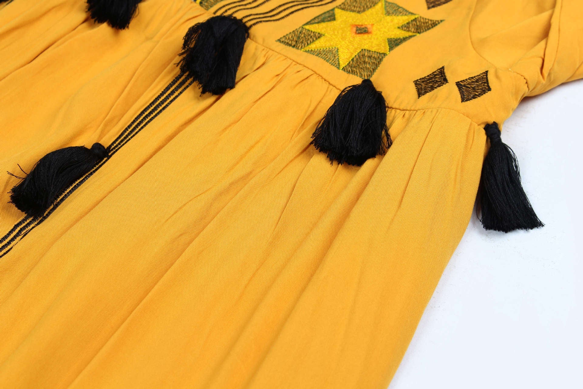 Vintage Ethnic Summer Beach Fairy Long Dresses-Dresses-Yellow-S-Free Shipping Leatheretro