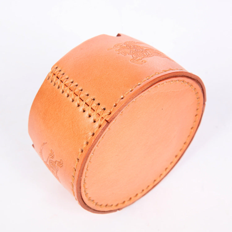 Handmade Leather Round Shape Ashtray-A-Free Shipping Leatheretro
