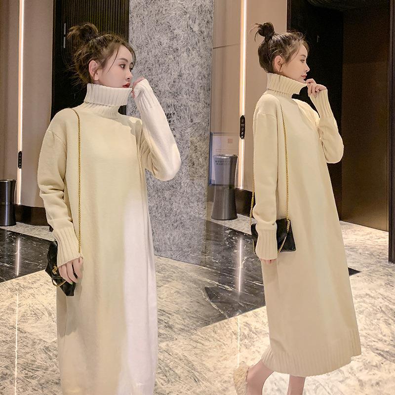 Winter Warm Turtleneck Pullover Long Dresses for Women-Dresses-Off the White-M-Free Shipping Leatheretro