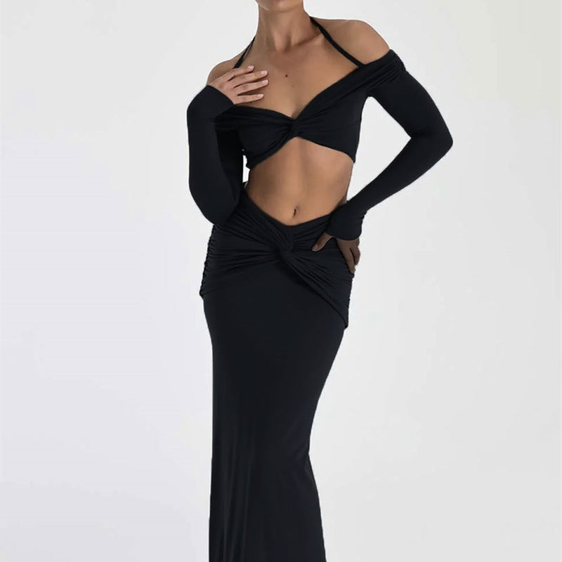 Sexy Halter Two Pieces Women Party Dresses-Dresses-Black-S-Free Shipping Leatheretro