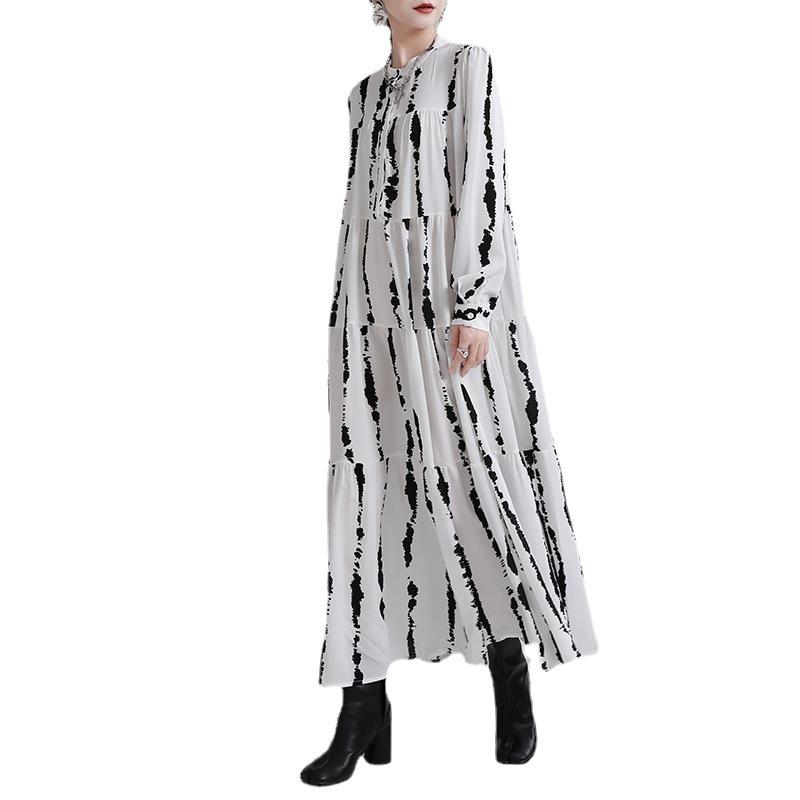 Women Long Sleeves Stand Collar Fall Cozy Dresses-Cozy Dresses-White-One Size-Free Shipping Leatheretro