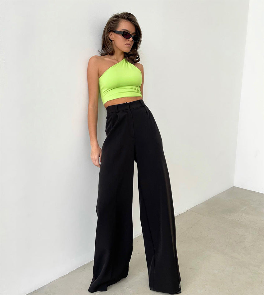 Casual High Waist Wide Legs Long Pants for Women-Pants-Yellow-S-Free Shipping Leatheretro