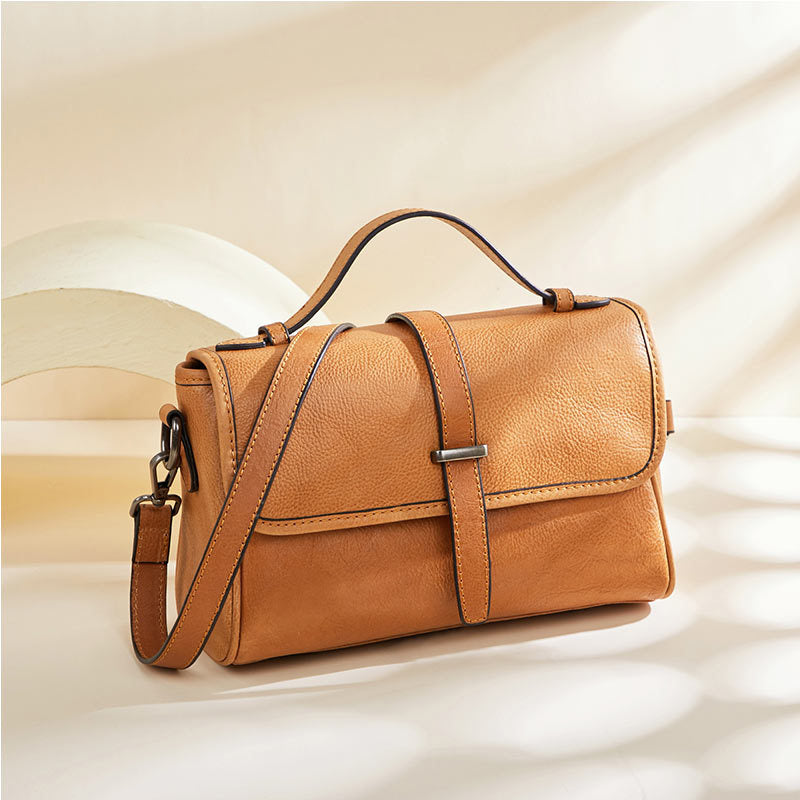 Vegetable Tanned Leather Messenger Handbag for Women 2211-Handbags, Wallets & Cases-Black-Free Shipping Leatheretro