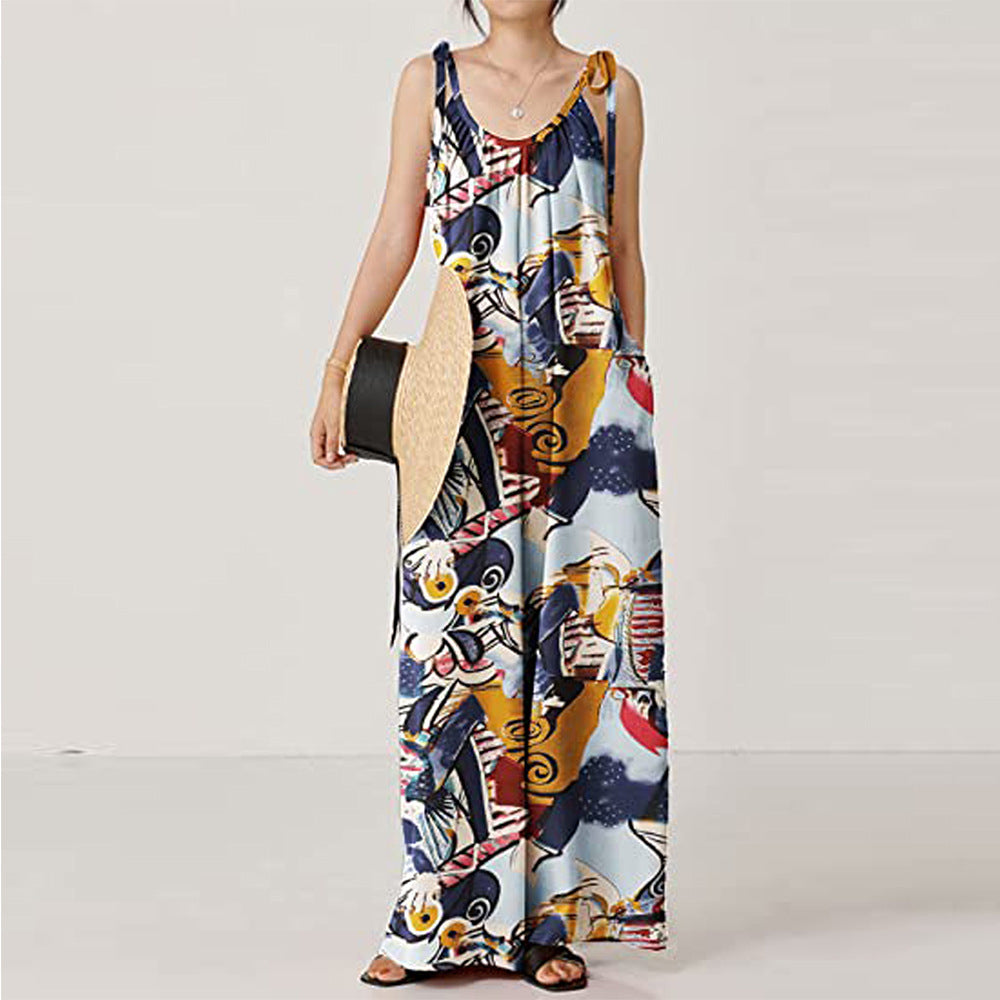 Casual Floral Print Summer Long Jumpsuits-Jumpsuits & Rompers-B-S-Free Shipping Leatheretro