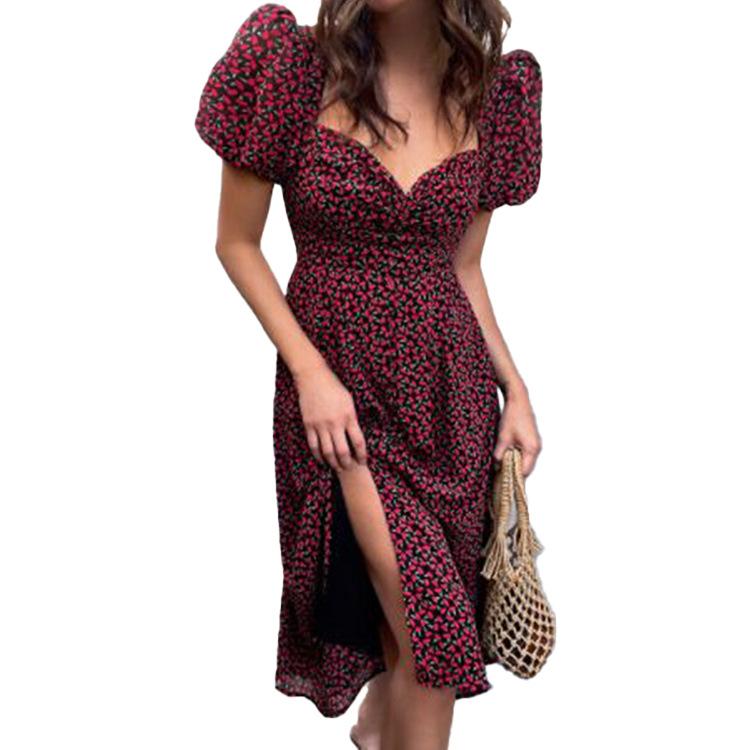 Fashion Sweetheart Puff Sleeves Dresses-Mini Dresses-Red-S-Free Shipping Leatheretro