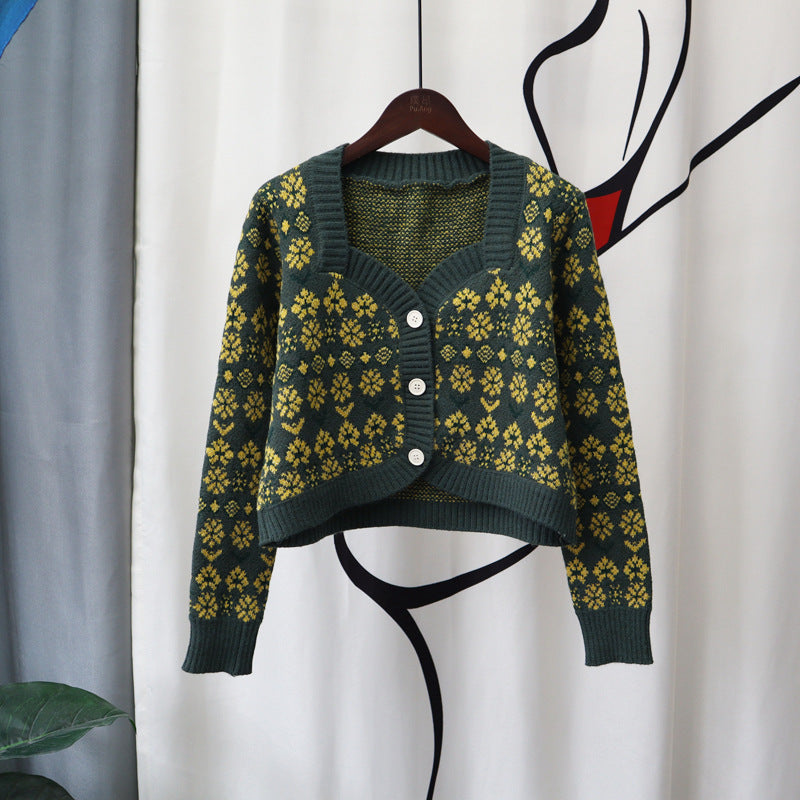 Vintage Designed Knitted Cardigan Sweaters-Shirts & Tops-Green-One Size-Free Shipping Leatheretro