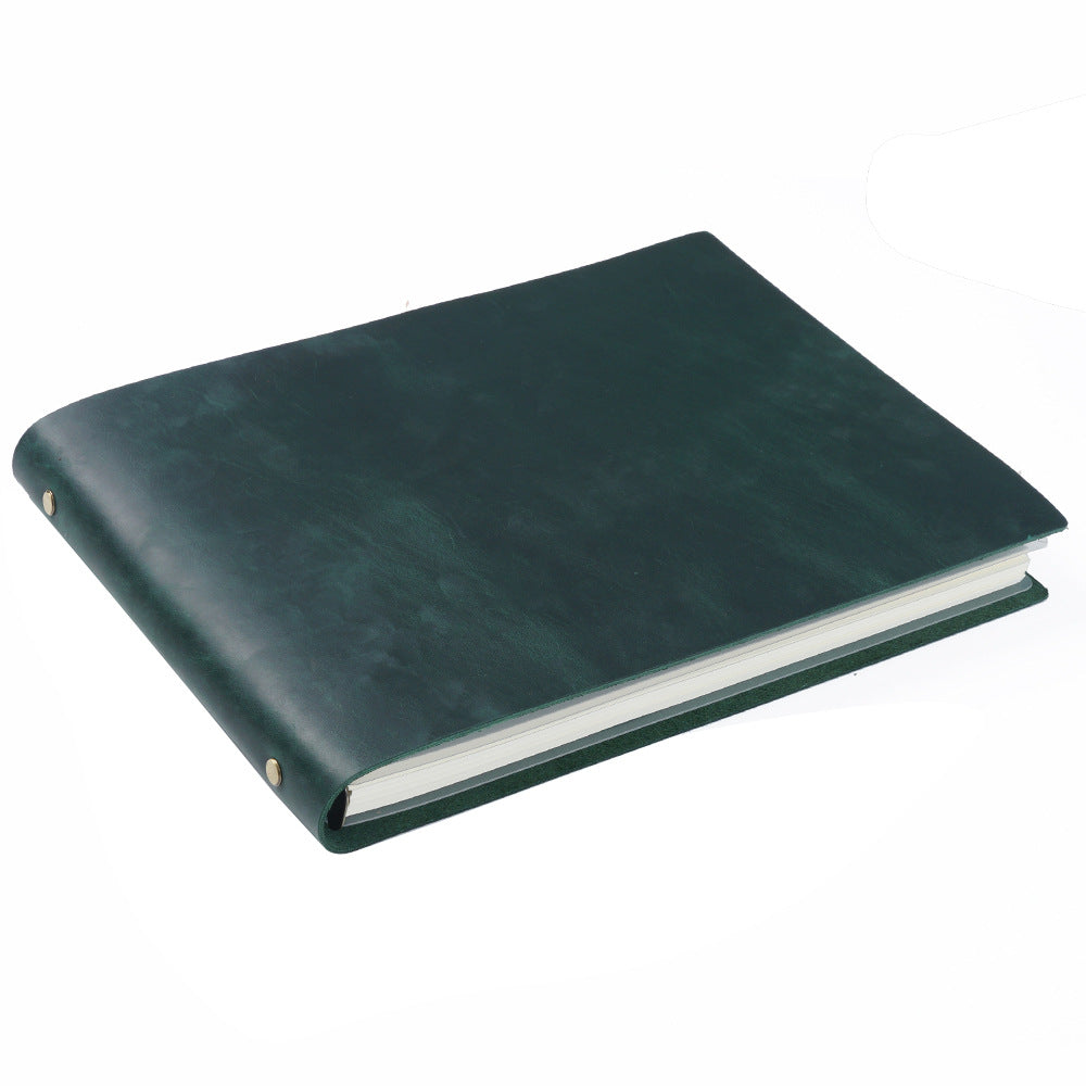 A4 Horizontal Handmade Cowhide Leather Sketchbook S118-Notebooks & Notepads-Green-Free Shipping Leatheretro