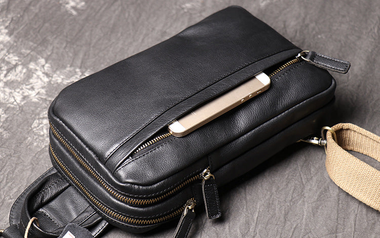 Vintage Black Large Crossbody Leather Chest Bags 9843-Handbags-Black-Free Shipping Leatheretro