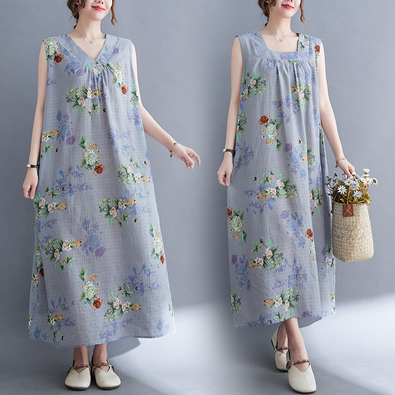 Casual Summer Linen Plus Sizes Sleeveless Dresses-Dresses-Gray-M【50-60 kg】-Free Shipping Leatheretro