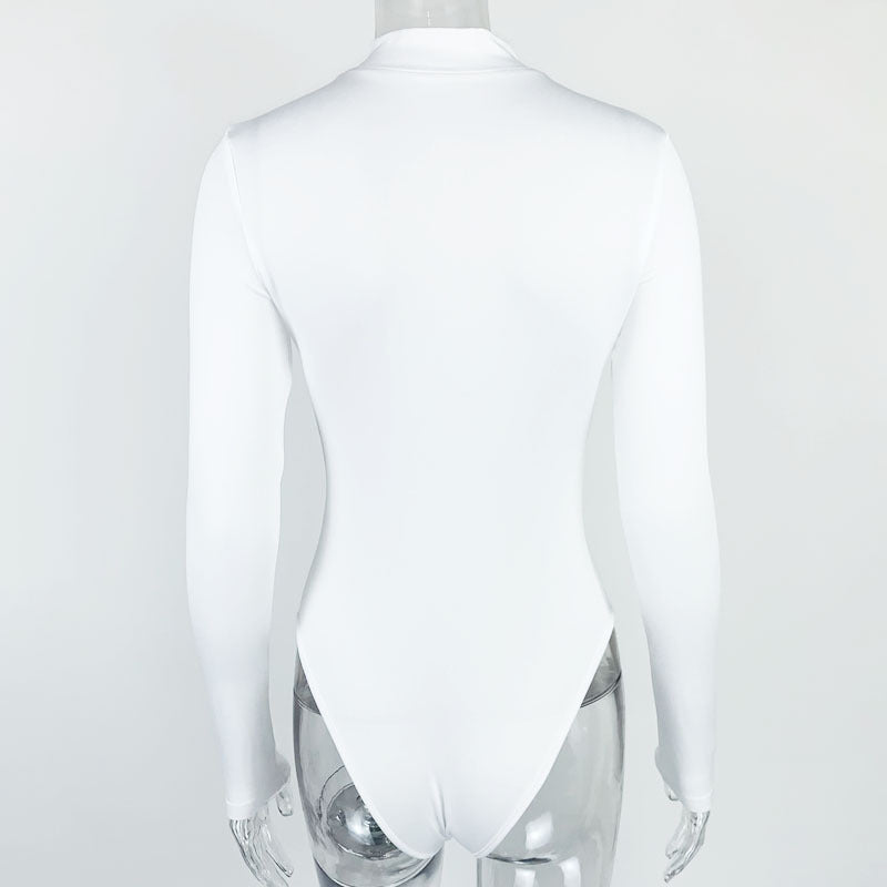 Sexy Fashion Long Sleeves Zipper Tight Jumpsuits Shirts-Shirts & Tops-Black-S-Free Shipping Leatheretro