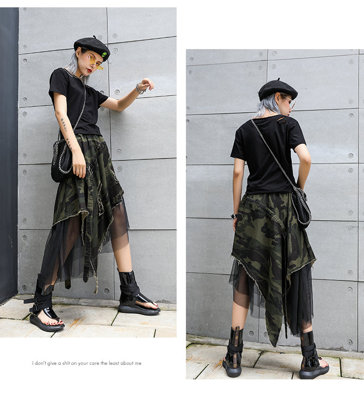 Vintage Camouflage Asymmetrical Summer Skirts for Women-Skirts-Camouflage-One Size-Free Shipping Leatheretro