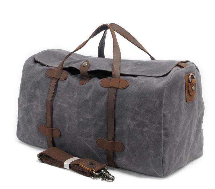 Leisure Waxed Leather Canvas Large Storage Traveling Duffle Bag 2023-Leather Canvas Bag-Khaki-Free Shipping Leatheretro