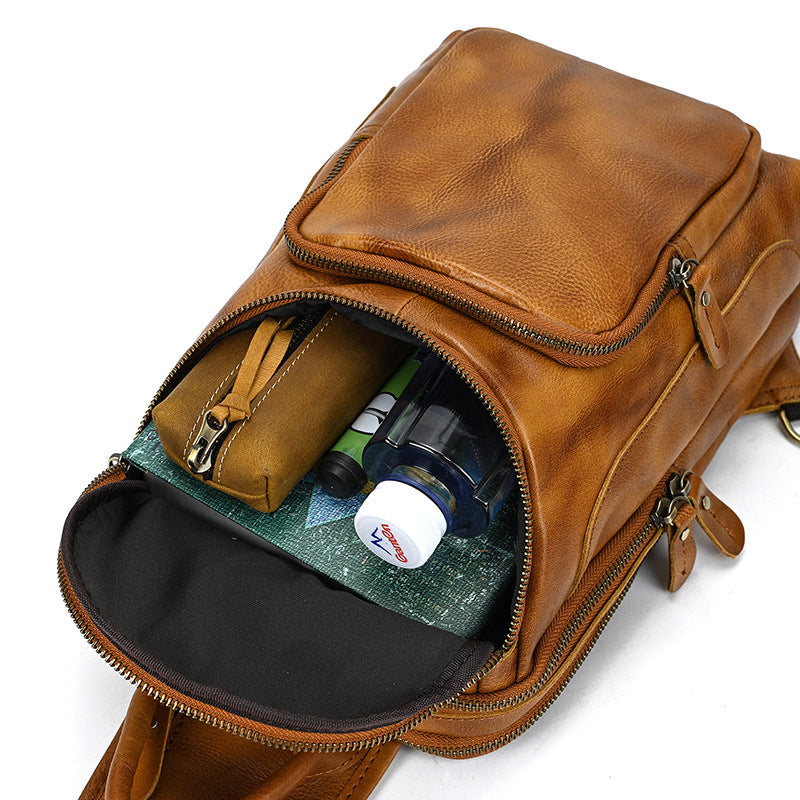 Vintage Leather Chest Bag for Men 9336-Saddle Bags & Panniers-Cray Horse Leather-Brown-Free Shipping Leatheretro