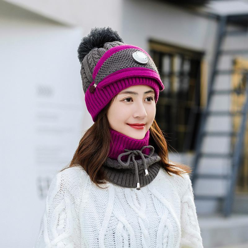 Women Winter Fleece Liner Outdoor Kntting Hats&Scarfs 3pcs/Set-Gray-One Size-Elastic-Free Shipping Leatheretro