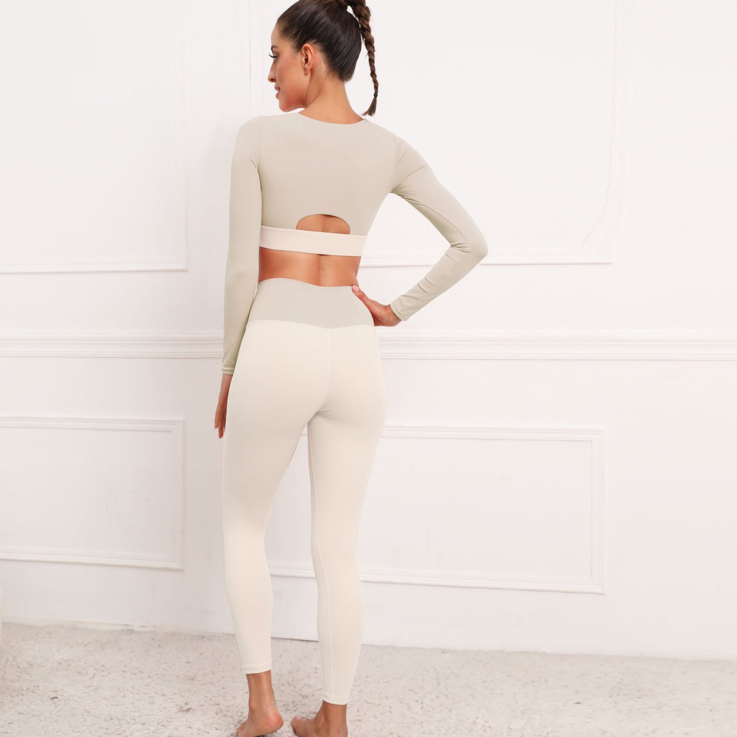 Long Sleeves Two Pieces Running Suits for Women-Activewear-Khaki-S-Free Shipping Leatheretro