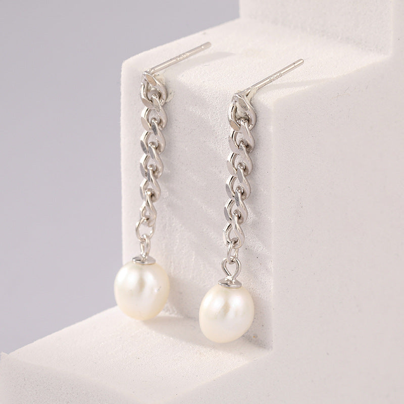 Fashion Sterling Silver Tassel Earring with Pearl E1335-White-Free Shipping Leatheretro