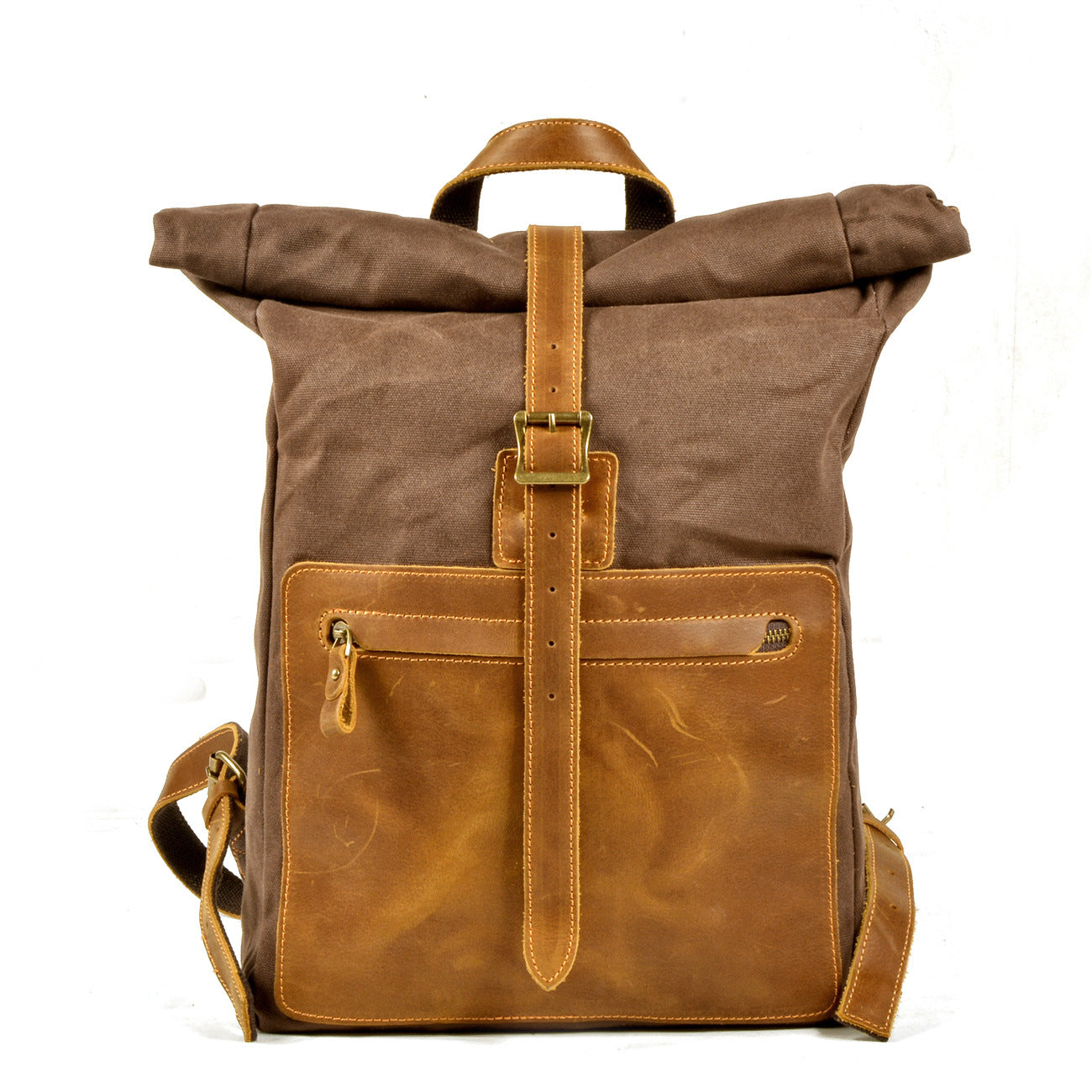 Vintage Leather Waxed Canvas Backpack-Coffee-Free Shipping Leatheretro