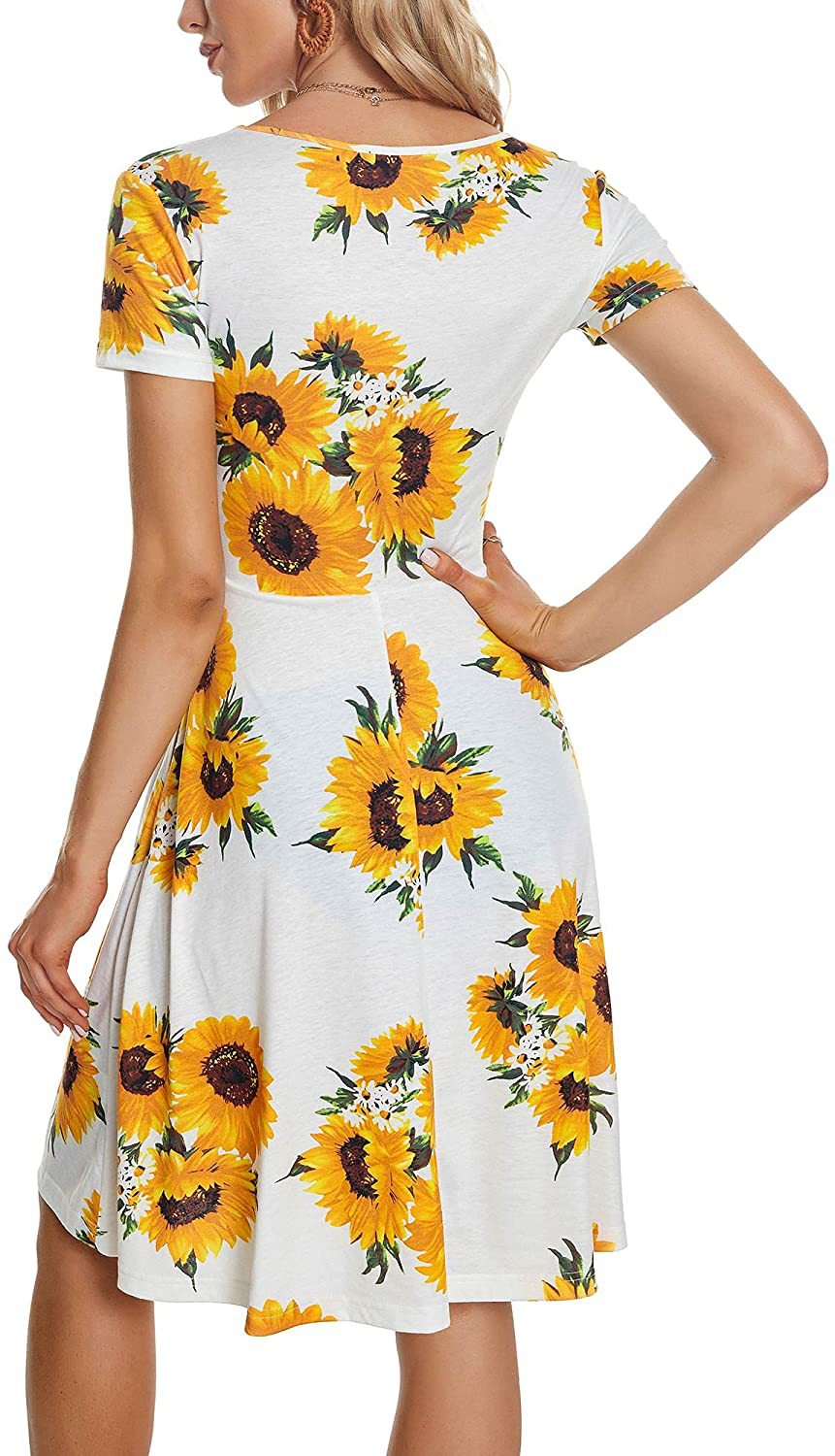 Casual Summer Sunflower Print Daily Women Sun Dresses-Dresses-Yellow-S-Free Shipping Leatheretro