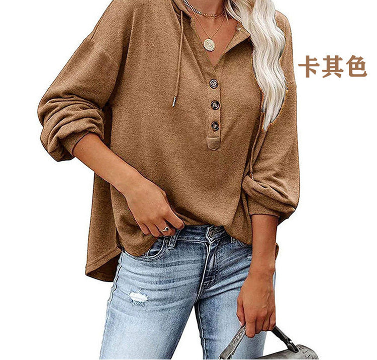Casual Long Sleeves Hoodies Shirts for Women-Shirts & Tops-Khaki-S-Free Shipping Leatheretro