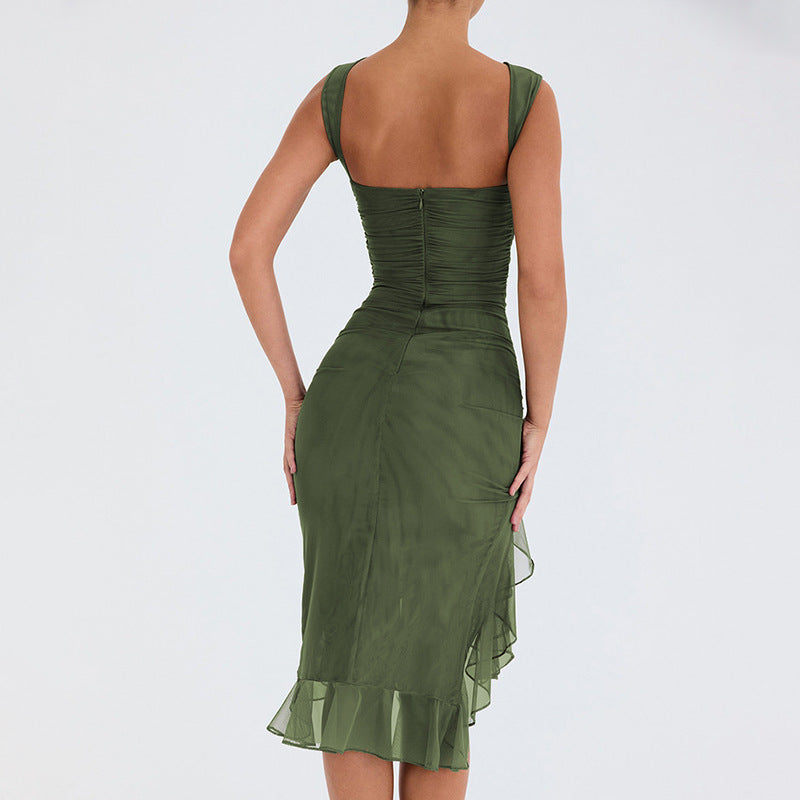 Sexy One Shoulder Summer Sleeves Sheath Dresses-Dresses-Army Green-XS-Free Shipping Leatheretro