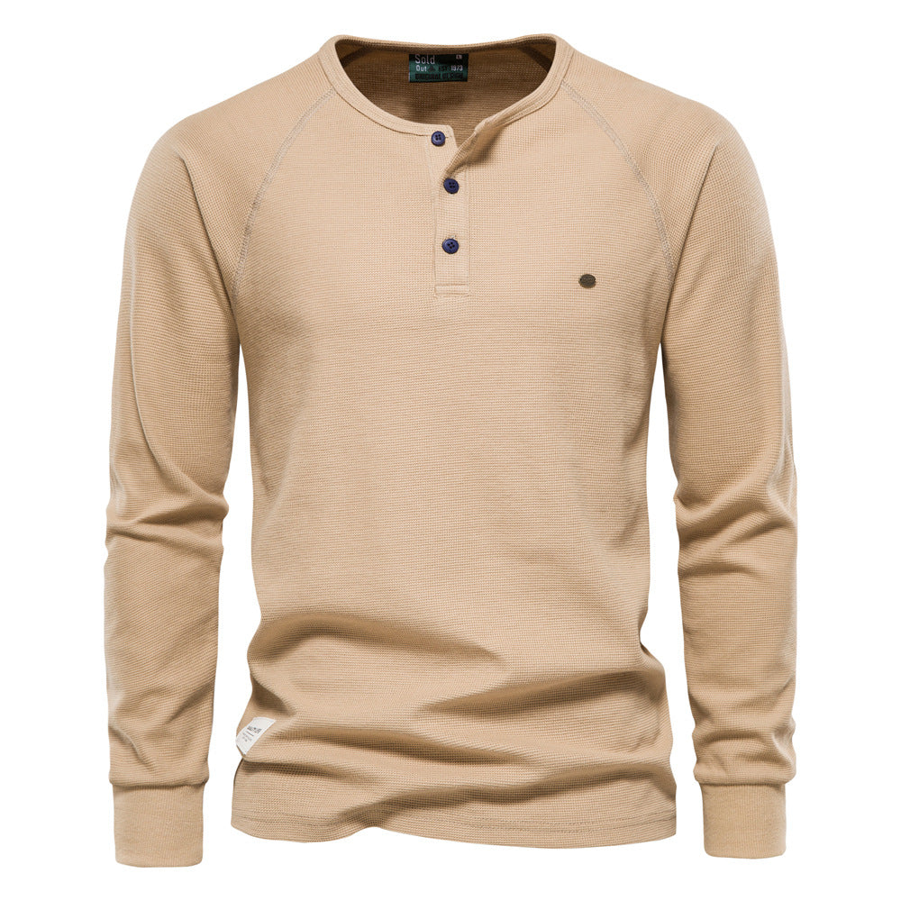 Fashion Long Sleeves T Shirts for Men-Shirts & Tops-Khaki-S-Free Shipping Leatheretro