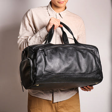 Black Leather Traveling Duffle Bags for Women 1109-Duffle Bag-Black-Free Shipping Leatheretro