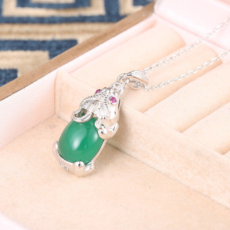 Green Brave Troops Chalcedony Sterling Sliver Necklace-Necklaces-The same as picture-Free Shipping Leatheretro