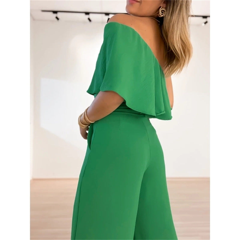 Women Ruffled Design Two Pieces Suits-Suits-Green-S-Free Shipping Leatheretro