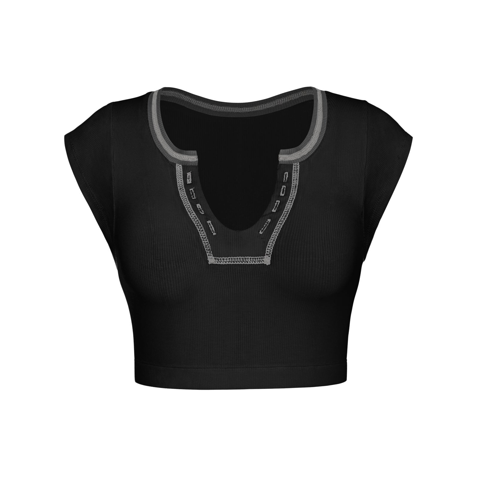 Sexy Designed Midriff Baring Knitted T Shirts-Shirts & Tops-Black-XS-Free Shipping Leatheretro