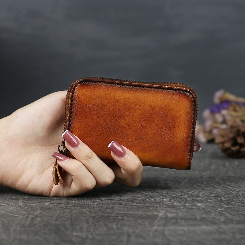 Cute Leather Zipper Small Wallet 5422-Leather Cases-Green-Free Shipping Leatheretro