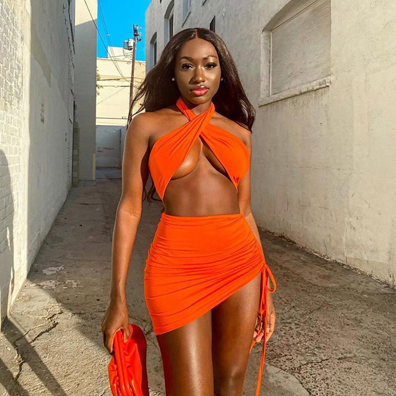Sexy Halter Backless Summer Bodycon Dresses-Dresses-Orange-S-Free Shipping Leatheretro