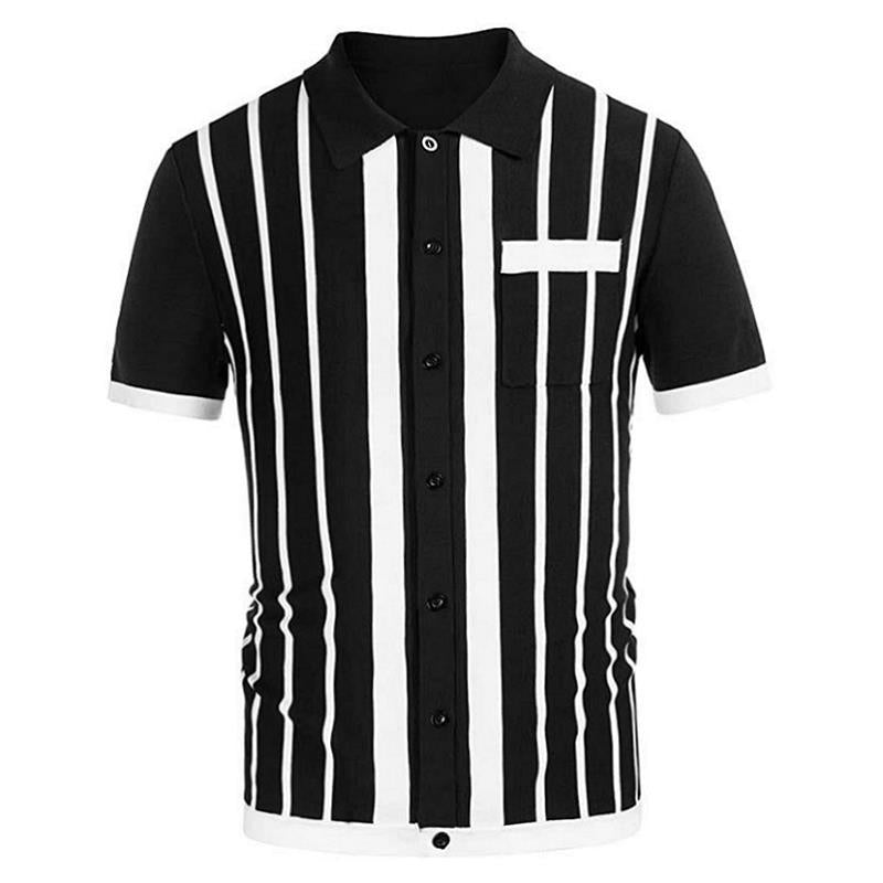 White&black Striped Business Polo T Shirts for Men-Shirts & Tops-Black-S-Free Shipping Leatheretro