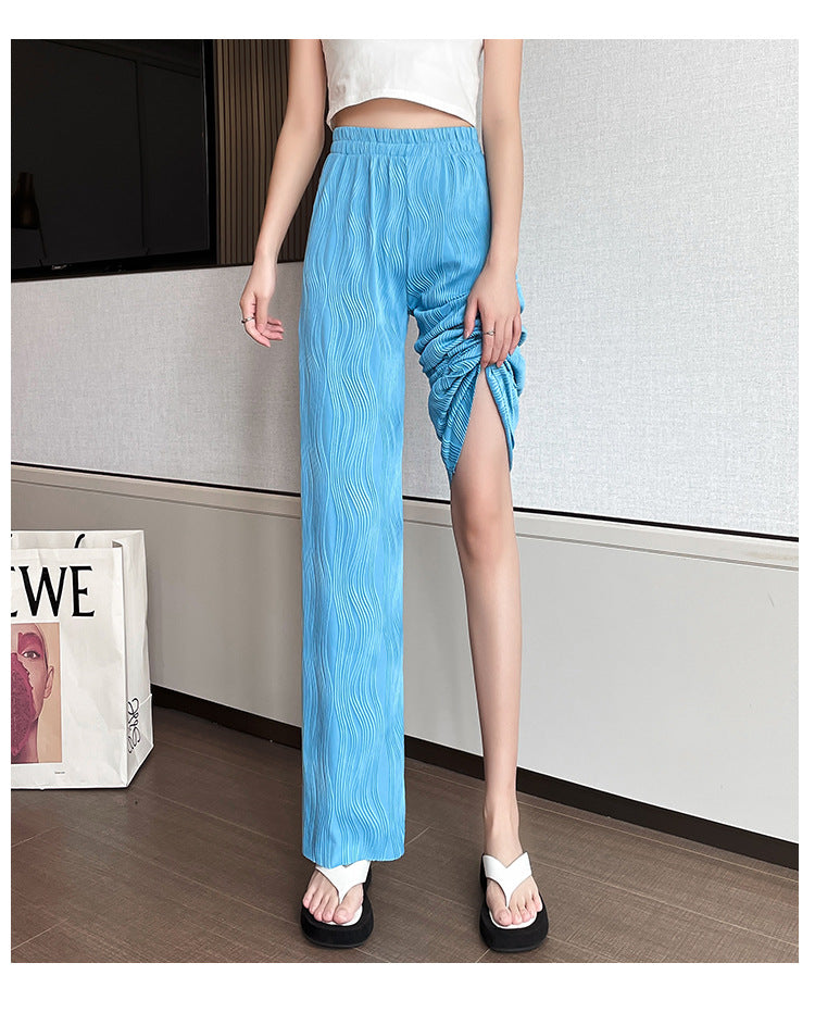 Casual Water Ripple High Waist Summer Pants for Women-Pants-White-S-Free Shipping Leatheretro