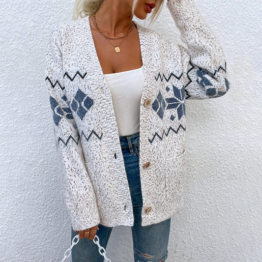 Fashion Christmas Flake Knitted Cardigan Coats-Shirts & Tops-Pink-S-Free Shipping Leatheretro