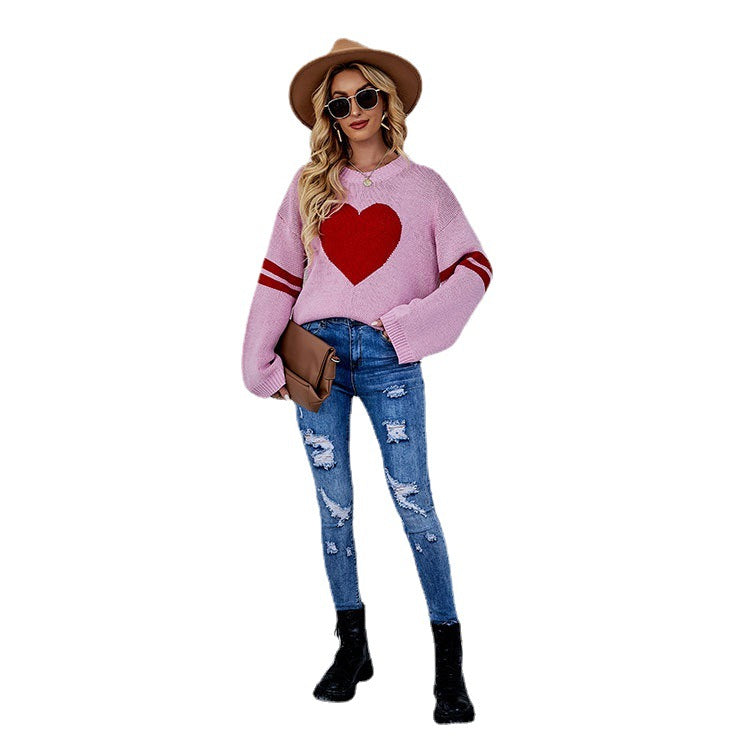 Casual Women Sweetheart Design Pullover Sweaters-Shirts & Tops-Pink-S-Free Shipping Leatheretro